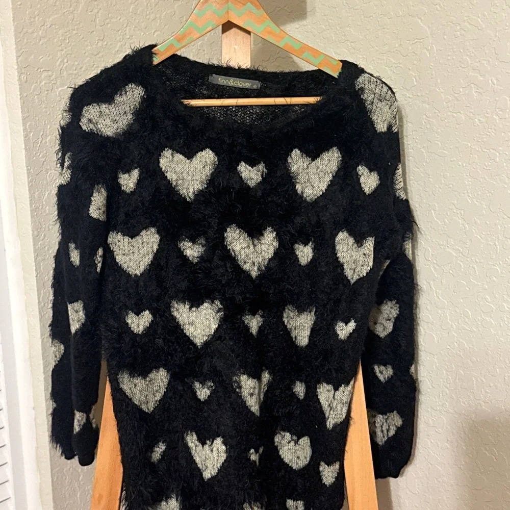 finn & clover Black and Cream Heart Sweater - Picture 2 of 5
